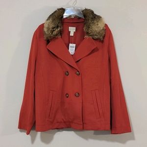 Chico's Red Peacoat with Removable Faux Fur Collar